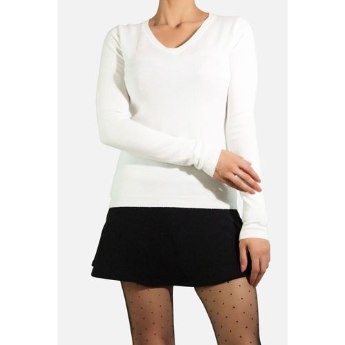 Pull Pull col V en maille F, Blanc - Kebello - Modalova