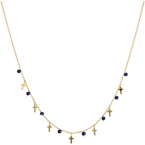 Collier Collier Argent Doré Croix Et Pierres Naturelles Lapis - Orusbijoux - Modalova