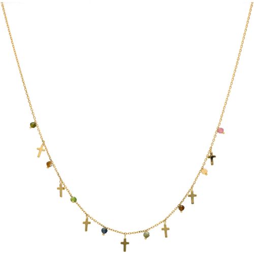 Collier Collier Argent Doré Croix Et Perles Multi-tourmaline - Orusbijoux - Modalova