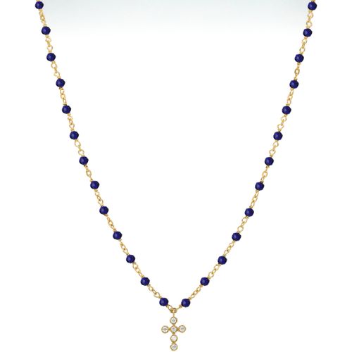 Collier Collier Argent Doré Croix En Zirconium Blanc Et Pierres - Orusbijoux - Modalova