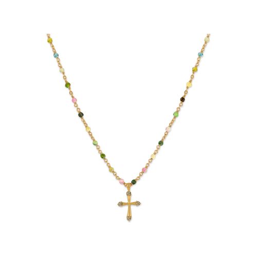 Collier Collier Argent Doré Croix Et Pierres Naturelles Tourmaline - Orusbijoux - Modalova