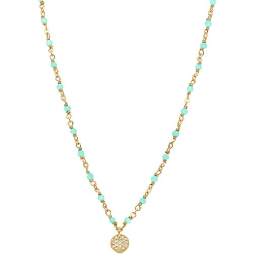 Collier Collier Argent Doré Médaillon Serti Blanc Et Pierres - Orusbijoux - Modalova