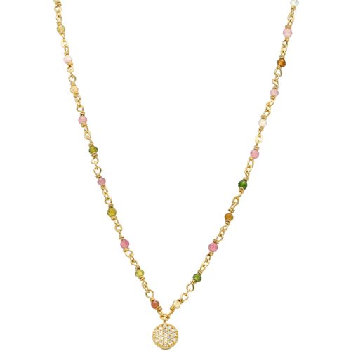 Collier Collier Argent Doré Médaillon Serti Blanc Et Pierres - Orusbijoux - Modalova