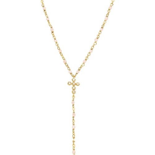 Collier Collier Argent Doré Cravate Croix Et Pierres Opale Rose - Orusbijoux - Modalova