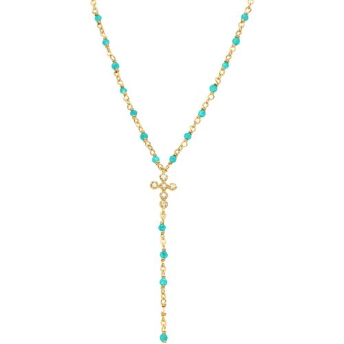 Collier Collier Argent Doré Cravate Croix Et Pierres Turquoise - Orusbijoux - Modalova
