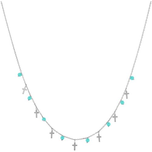 Collier Collier Argent Rhodié Croix Et Pierres Naturelles Amazonite - Orusbijoux - Modalova