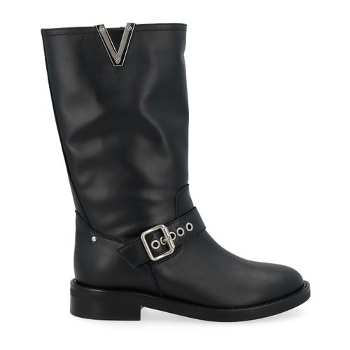 Boots Botte de motard en cuir noir avec boucles - Via Roma 15 - Modalova