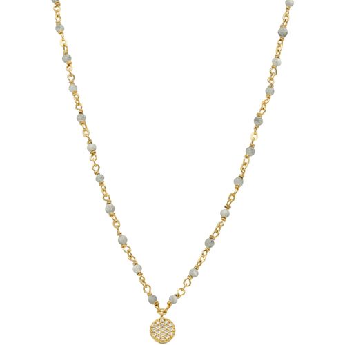 Collier Collier Argent Doré Médaillon Serti Blanc Et Pierres - Orusbijoux - Modalova