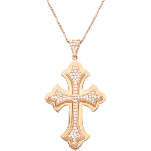 Bijoux Collier Croix Argent Rose Pendentif Pavée Sertie - Orusbijoux - Modalova