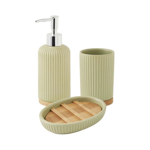 Accessoires beaute Set salle de bain strié 3 pièces céramique bambou - Guy Levasseur - Modalova