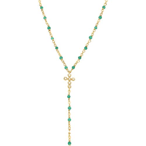 Collier Collier Argent Doré Cravate Croix Et Pierres Onyx Vert - Orusbijoux - Modalova
