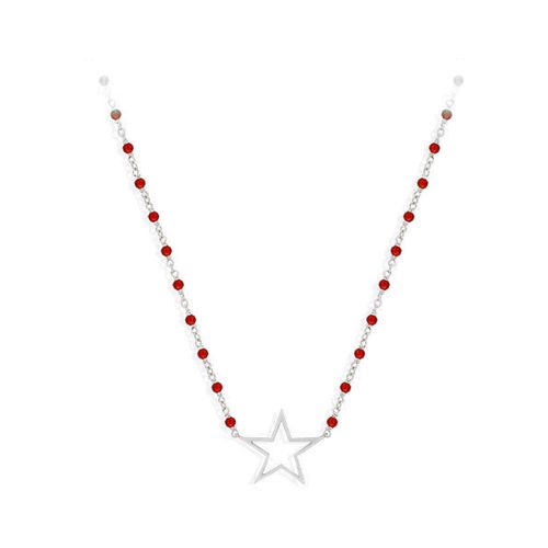 Collier Collier Argent Rhodié étoile Et Pierre Rouge - Orusbijoux - Modalova