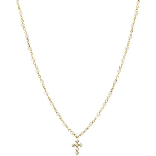 Collier Collier Argent Doré Croix En Zirconium Blanc Et Perles - Orusbijoux - Modalova