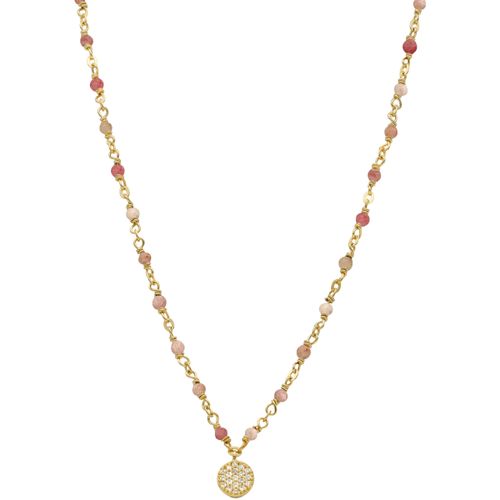 Collier Collier Argent Doré Médaillon Serti Blanc Et Pierres Quartz - Orusbijoux - Modalova