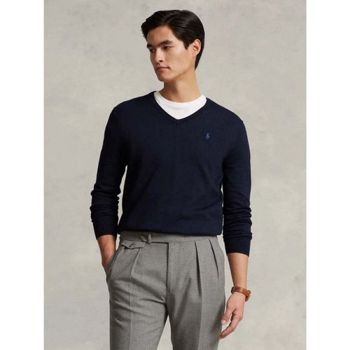 Sweatshirts Pull col V cintré marine en coton - Ralph Lauren - Modalova