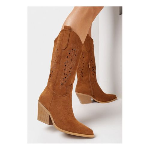 Bottines Bottes Santiags mi- mollet ajourée, Cognac - Vera Collection - Modalova
