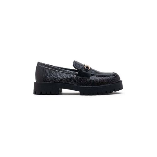 Ballerines Loafer Mocassin effet serpent semelle crantée, Noir - Vera Collection - Modalova