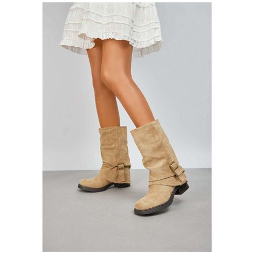 Boots Biker boots guêtre avec boucle semelle crantée, Taupe - Vera Collection - Modalova