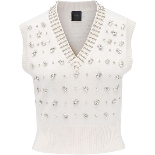 Gilet Ponziane gilet en maille avec strass blancs - Pinko - Modalova