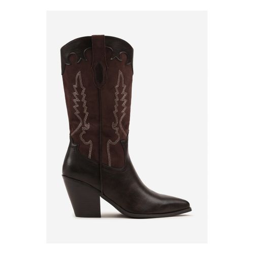 Boots Bottes Santiags mi-mollet bi-matières, Marron - Vera Collection - Modalova