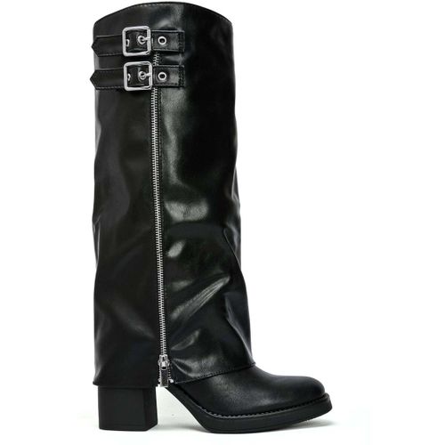 Bottes à talon Biker Bottes guêtre à talons bloc avec boucles, Noir - Vera Collection - Modalova