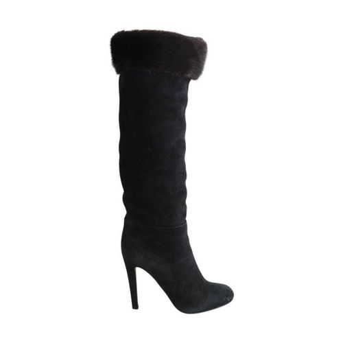 Bottes à talon Boots fourées en daim noires - Sergio Rossi - Modalova