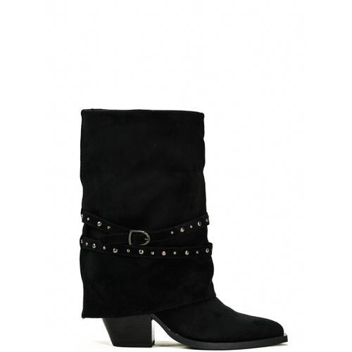Boots Santiags guêtre style cowboy avec boucle cloutée, Noire - Vera Collection - Modalova