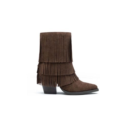 Boots Bottines western Santiags à franges, Marron - Vera Collection - Modalova