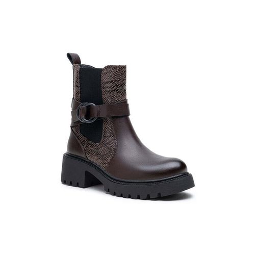 Bottines Biker boots chunky avec bride et boucle, Marron choco - Vera Collection - Modalova