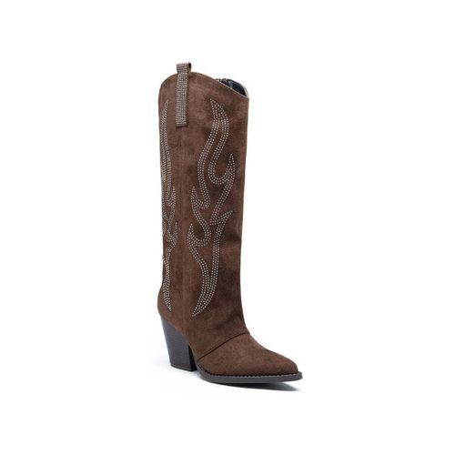 Bottes Botte Santiags suédine strass style Cowboy, Marron - Vera Collection - Modalova
