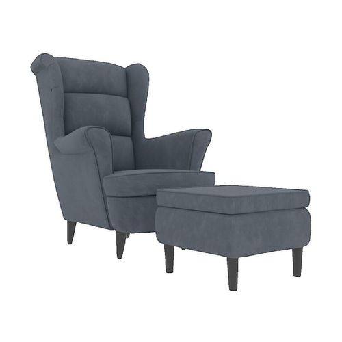 Fauteuils Fauteuil à oreilles avec tabouret velours gris foncé - VidaXL - Modalova
