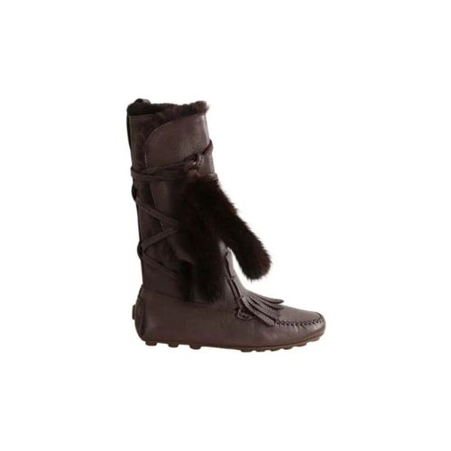Boots Bottes en cuir marron - Saint Laurent - Modalova
