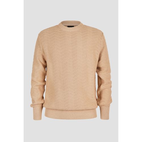 Pull Marron clair Chevron Texturé Col rond Pull - Enorsia - Modalova