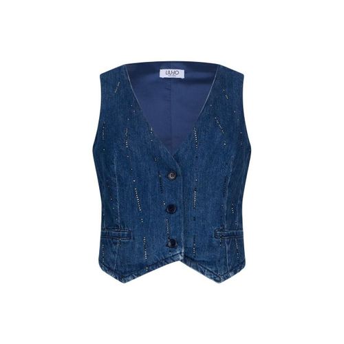 Gilet Gilet en toile denim avec strass - Liu Jo - Modalova
