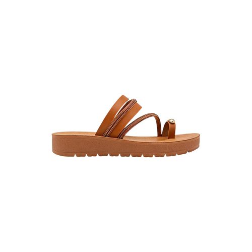 Sandales compensées Sandale conforte avec strass à entre-doigt, Camel - Vera Collection - Modalova