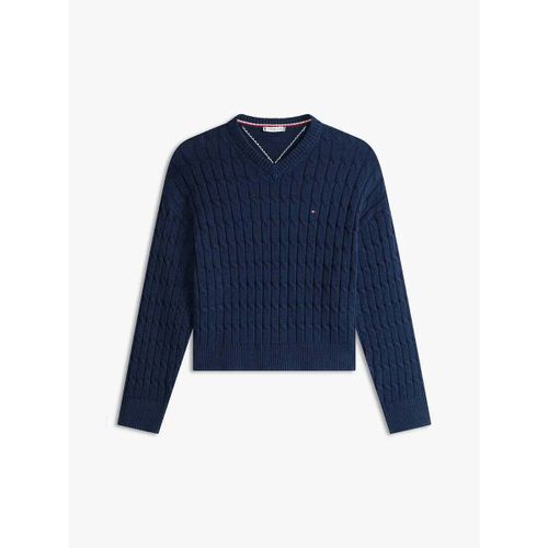 Pull Pull torsadé col V marine en coton - Tommy Hilfiger - Modalova