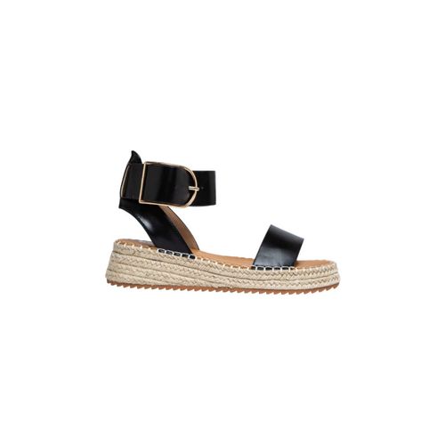 Espadrilles Sandale compensée en corde à large bride, Noire - Vera Collection - Modalova