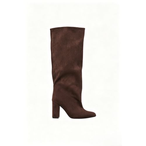 Bottes Bottes bout pointu souple plissé à talon bloc, Marron - Vera Collection - Modalova