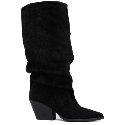 Bottes Bottes Froncées style western en Suédine, noire - Vera Collection - Modalova