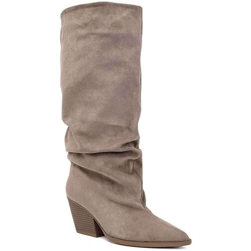 Bottes Bottes Froncées style western en Suédine, Taupe - Vera Collection - Modalova