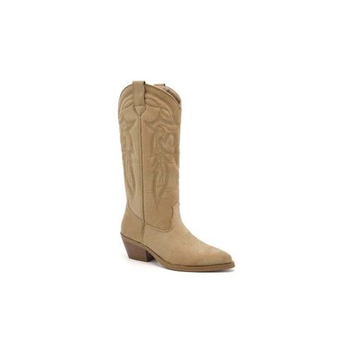 Bottes Bottes Hautes Style Santiags Brodées Beige Sable - Vera Collection - Modalova