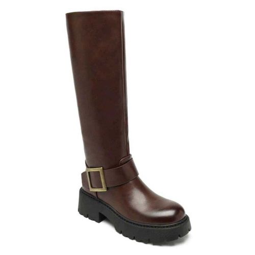 Bottes Bottes Hautes Semelle Crantée et Boucle Dorée, Chocolat - Vera Collection - Modalova