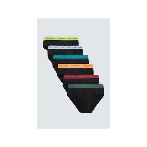 Slips Lot de 6 slips basiques noirs avec bande colorée - Ysabel Mora - Modalova