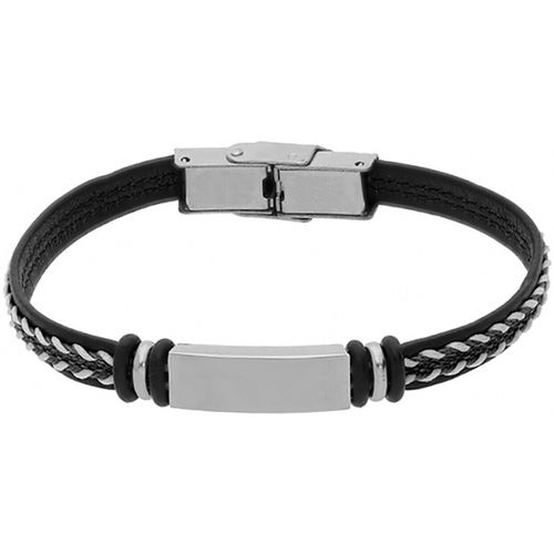 Bracelets Bracelet junior cuir noir acier personnalisable - Brillaxis - Modalova