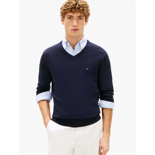 Sweat-shirt Pull col V marine - Tommy Hilfiger - Modalova