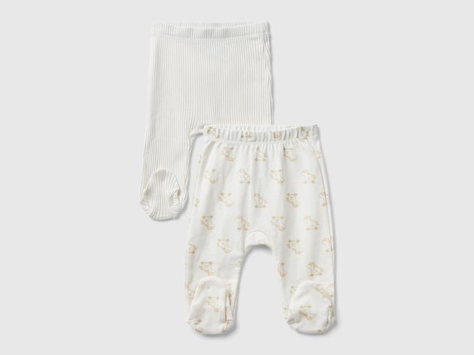 Benetton, Due Pantaloni In Cotone Bio, taglia 82, Bianco Panna, Bambini - United Colors of Benetton - Modalova