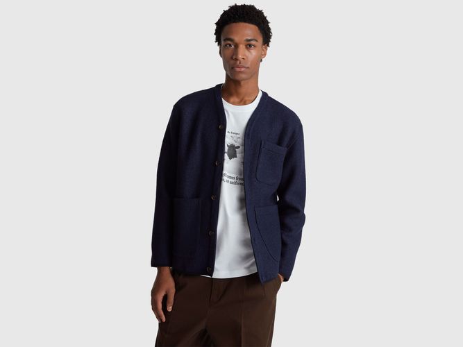 Benetton, Veste En Mélange De Laine Et De Viscose Avec Poches, Taille: L, Bleu Foncé - United Colors of Benetton - Modalova