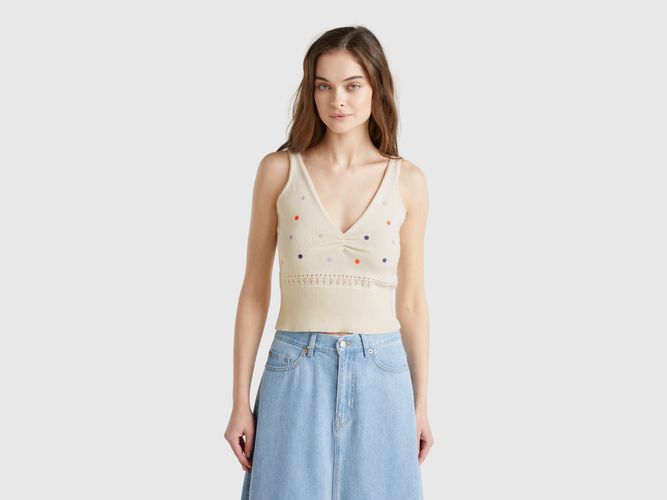 Benetton, Débardeur En Maille Avec Broderie De Fleurs, taille L, Crème - United Colors of Benetton - Modalova