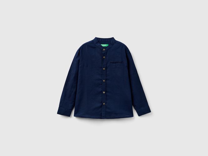 Benetton, Camicia Alla Coreana In Misto Lino, taglia XL, Blu Scuro, Bambini - United Colors of Benetton - Modalova