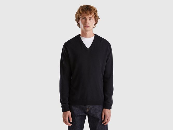 Benetton, Pull Noir À Col En V En Pure Laine Mérinos, taille XXL, Noir - United Colors of Benetton - Modalova